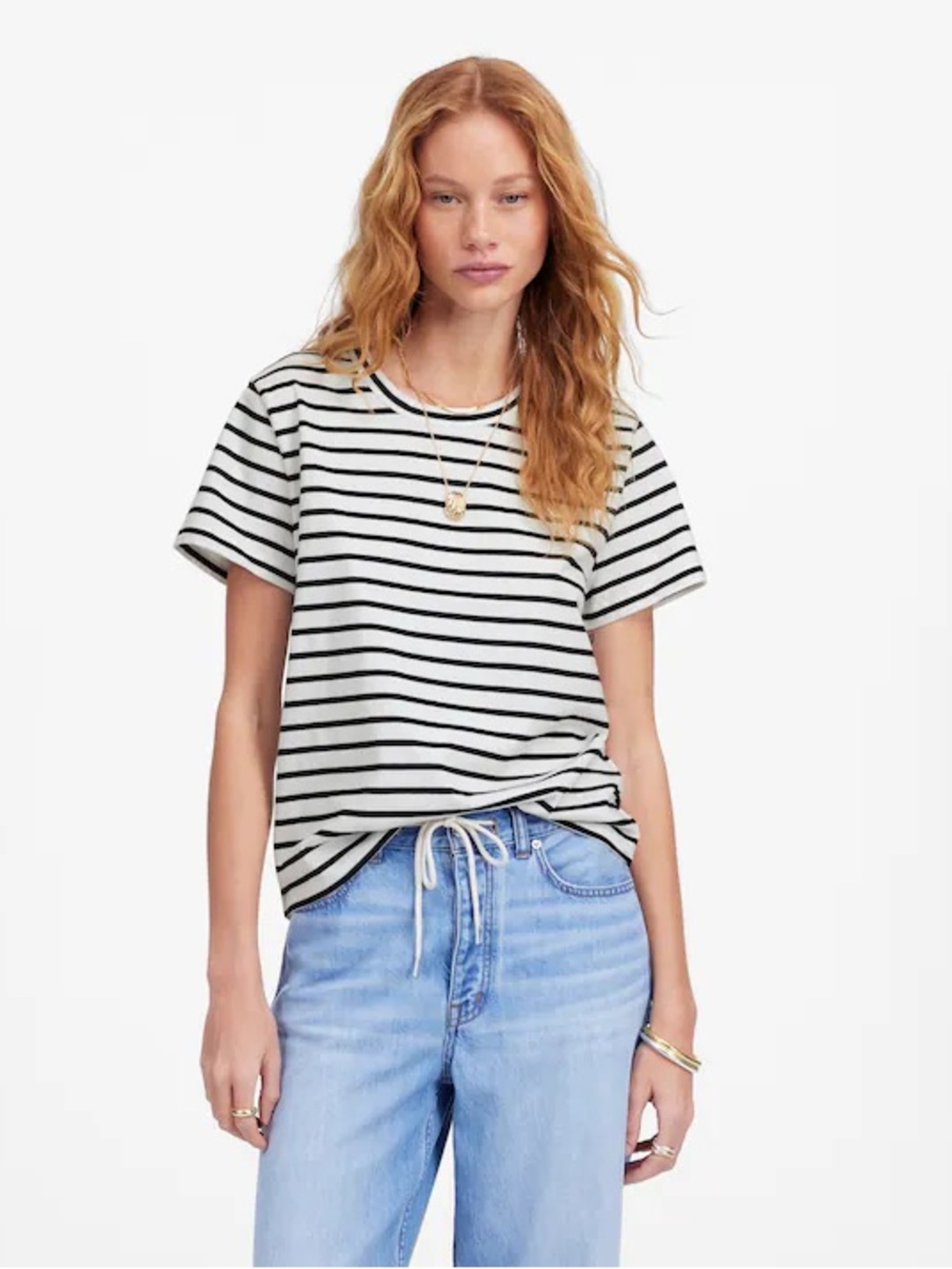 NWT Madewell Perfect Crewneck Tee Allday Jersey White Black Stripe